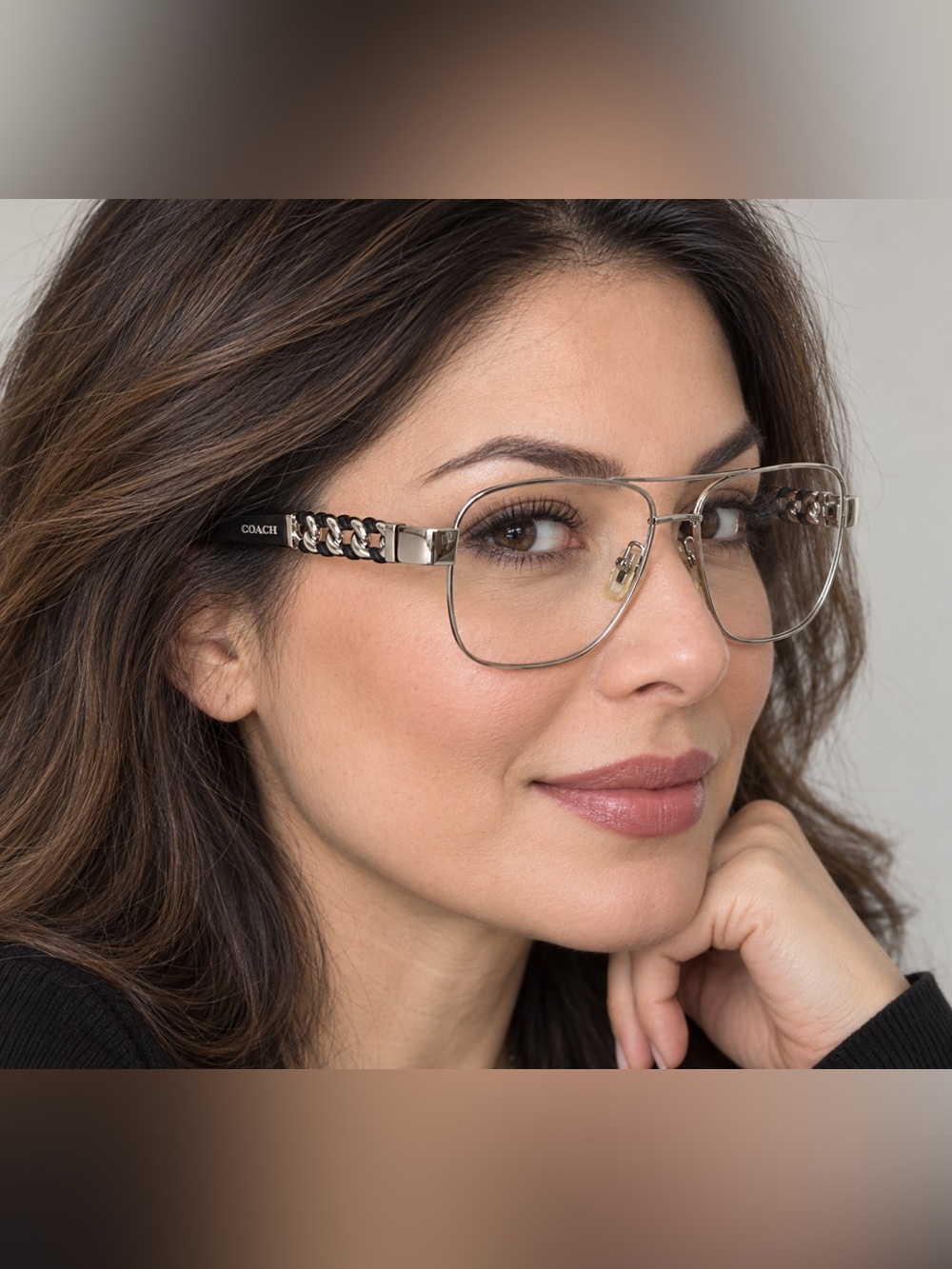 Coach HC 7056Q (L127) Silver/Black Eyeglasses 59-15-140 Chain-Link Metal Fram